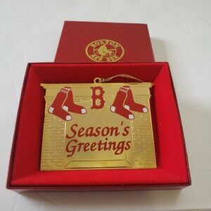 Red Sox Christmas Ornament Seasons Greetings Gold-toned Red Logos Undated